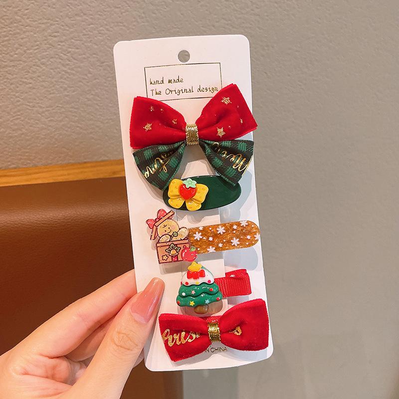 Christmas Hair Accessories Set for Kids: Cute Cartoon Hair Clips & Ties for Little Girls