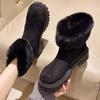 Ботильоны женские из меховой замши на платформе и среднем каблуке, короткие повседневные туфли из плюша и хлопка 2024 года, теплая зимняя обувь Zapatillas Lady