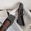Sheepskin Version~ French Square Head Rhinestone One-word Buckle with Mary Jane Women's Shoes Inner Height Increase Shallow Mouth Ballet Single Shoe