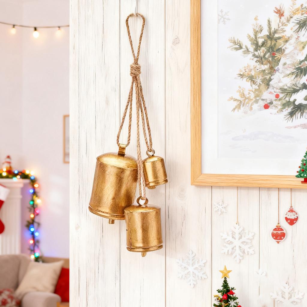 Набор из 3 рождественских украшений Рождественский колокольчик Латунный Корова Шебби-шик Деревенский Металлический Подвесной Гигантские коровьи колокольчики Декор Рождественские подарки