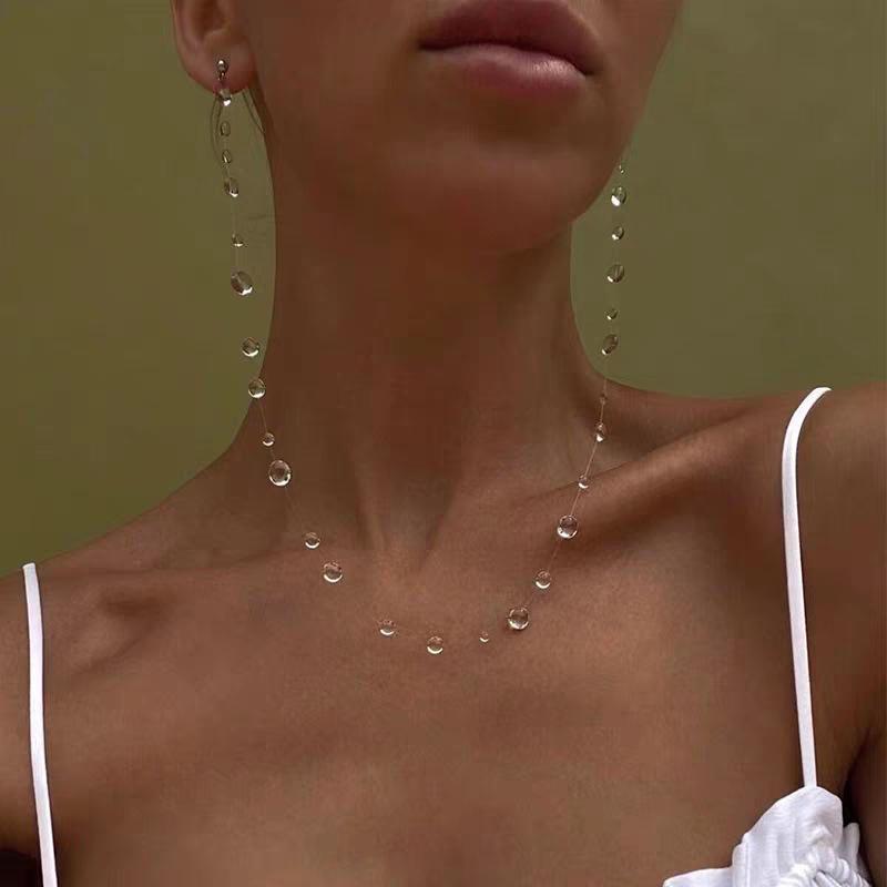 New Fashion Minimalist Transparent Crystal Dewdrop Earrings Niche High-End Unique And Versatile Clavicle Chain