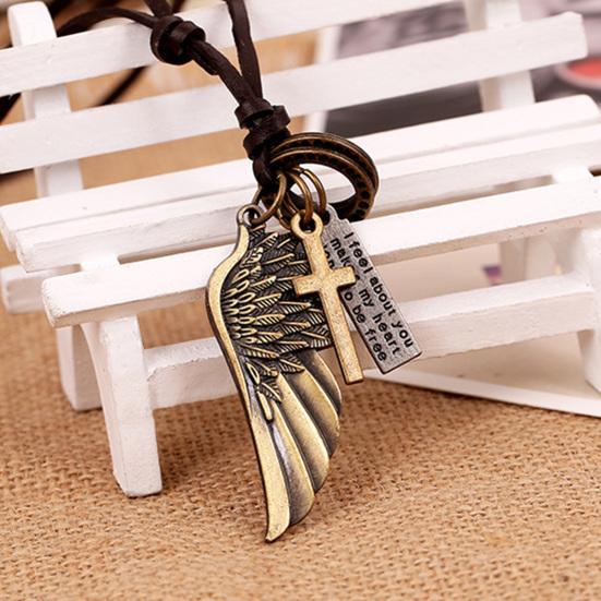 Мужское ожерелье Винтажное Регулируемое Панк-стиль Веревочная цепочка На все случаи жизни Украшение Искусственная коровья кожа Подвеска-шарм Крыло ангела Ожерелье Ювелирные изделия для повседневной носки