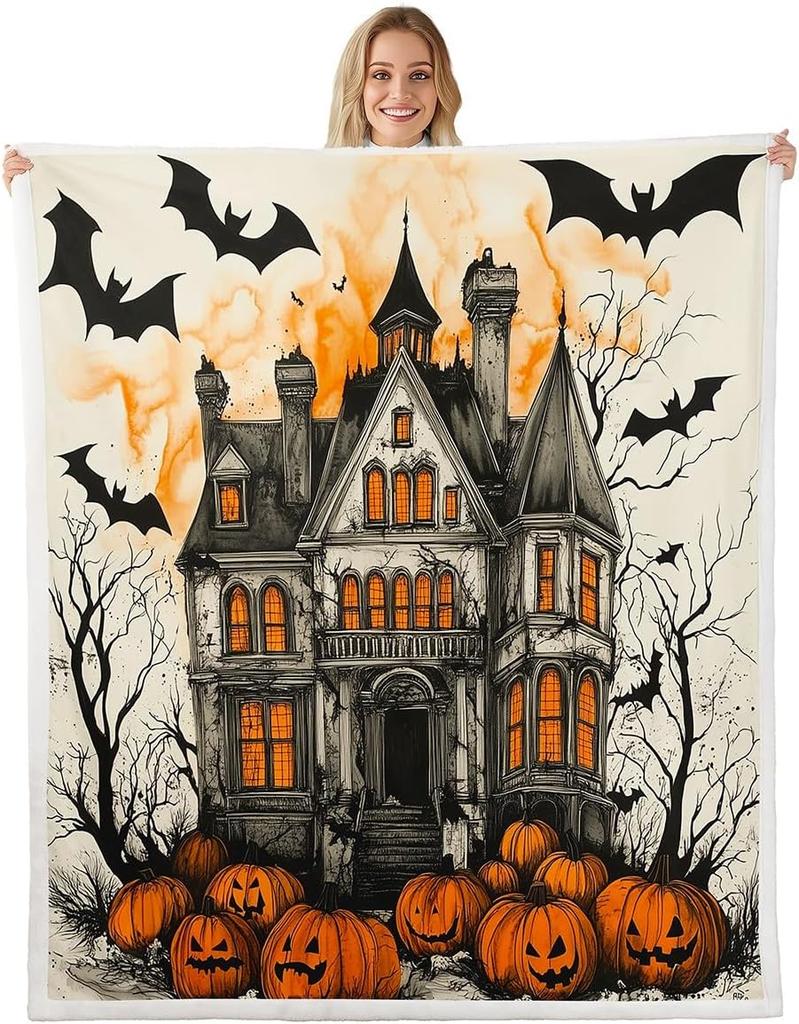 GUOYU Blanket Gothic Skull Fleece Blanket Baby Happy Halloween Sherpa Blanket Ghost Skull Goth Fuzzy Plush Throw for Adults Men WomenHorror