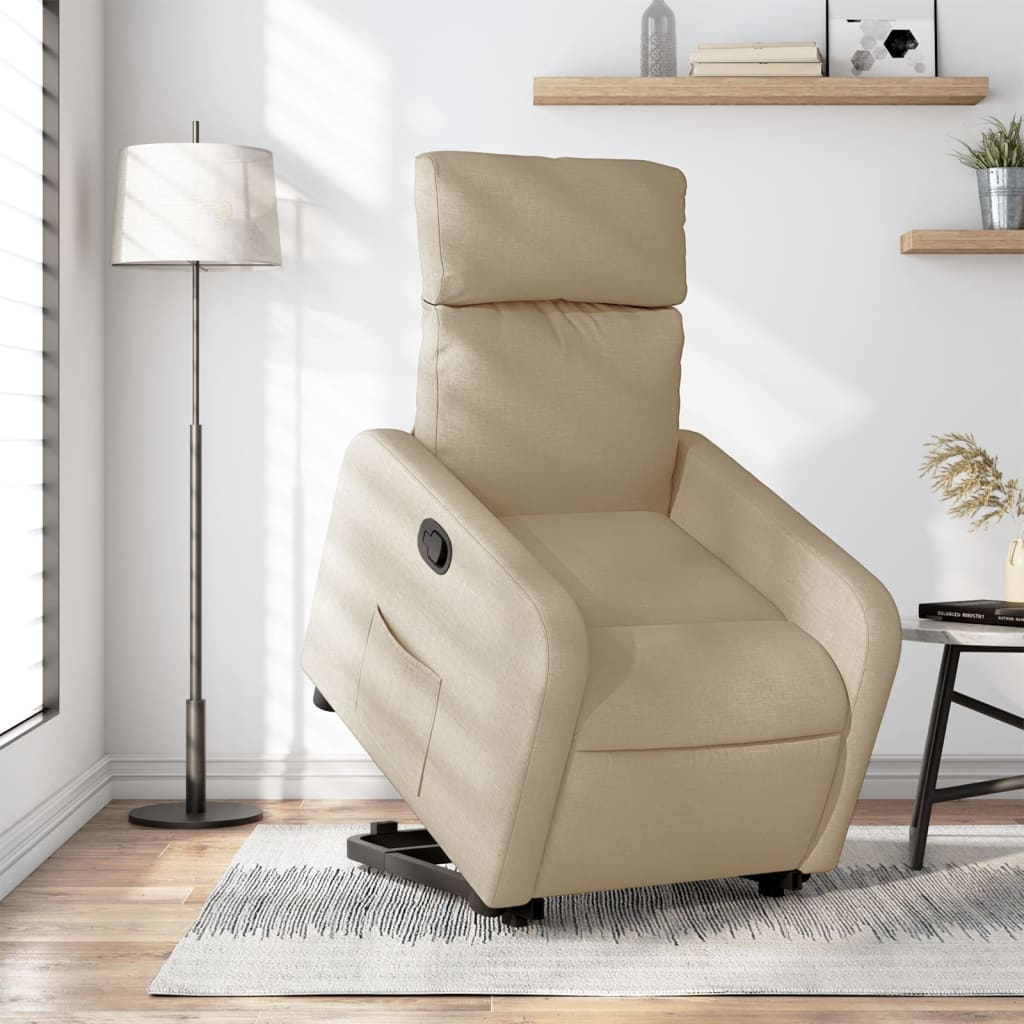 Cream Fabric Recliner with Rising Aid