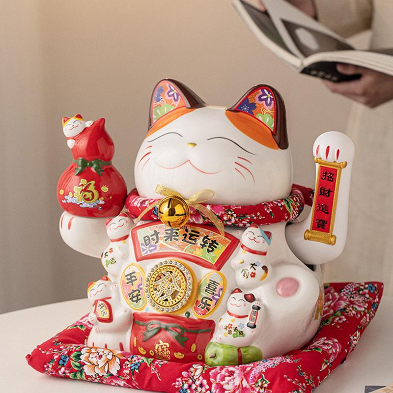 34 см большой керамический орнамент Maneki Neko счастливая кошка статуэтка машет рукой, манящая удачу кошка магазин компания украшения подарок