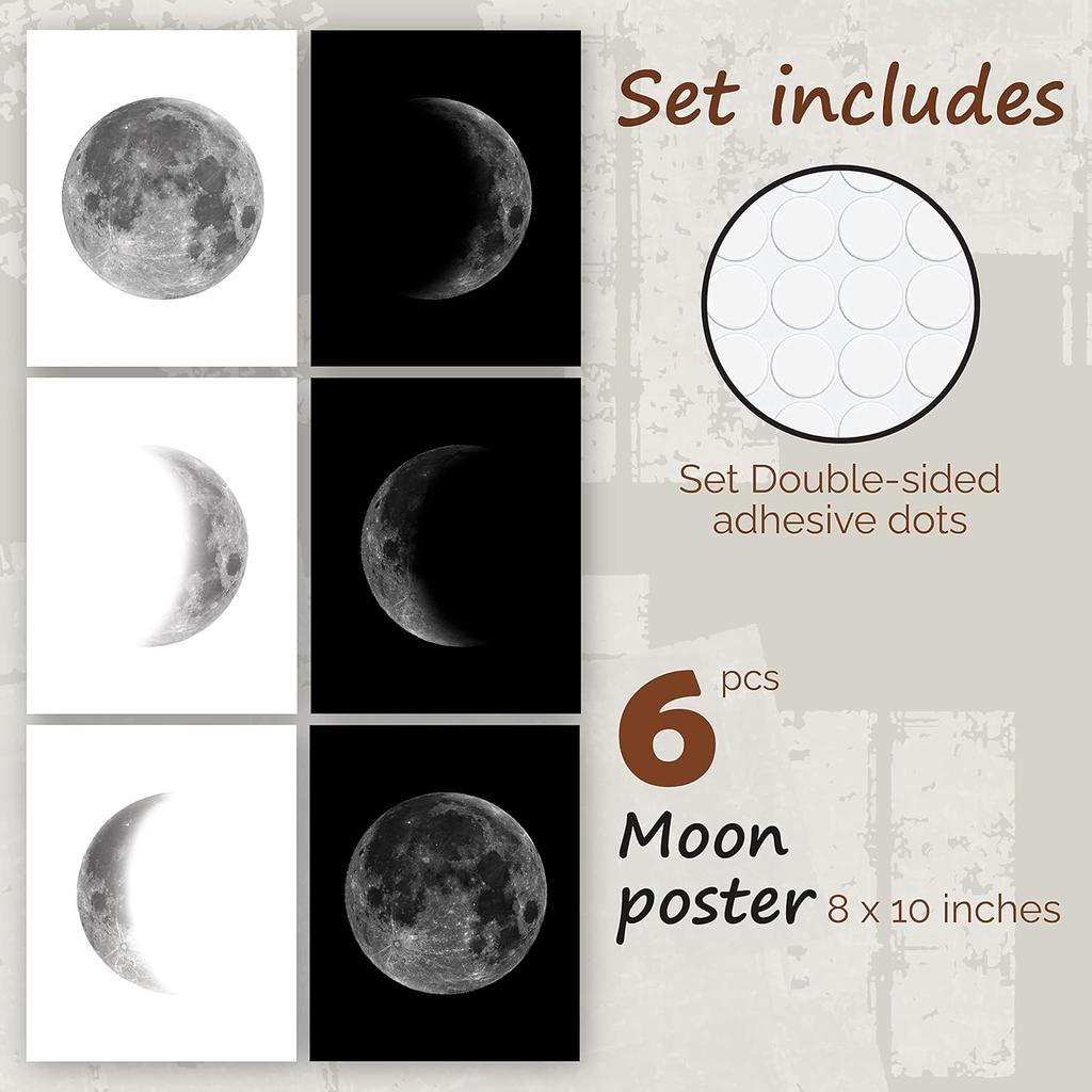 97 Decor Moon Poster Decor - Phases Of The Moon Wall Art, Moon Phase Cycle Art Prints, Vintage Black and White Night Posters for Bedroom Decoration