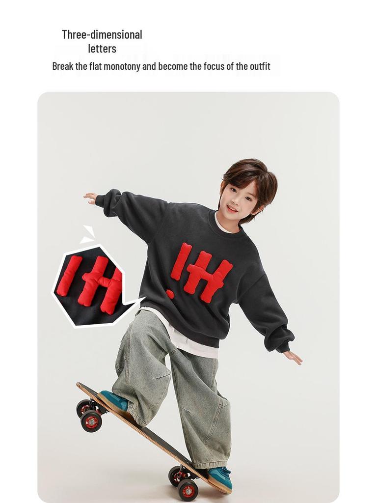 Fairy Tale Memory 2025 Весна/Осень Детский серый свитшот с 3D аппликацией в виде букв