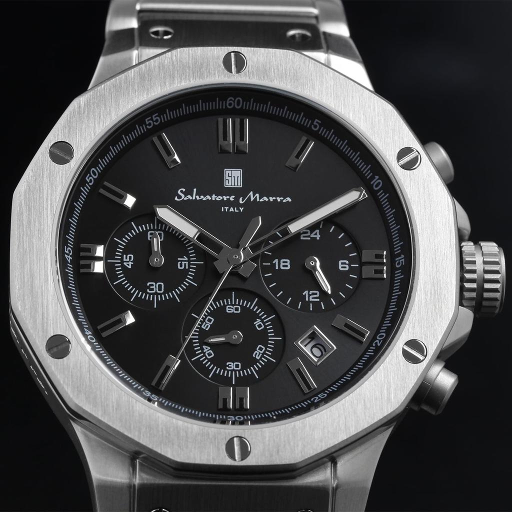 [Salvatore Mara] Men's Chronograph 10 ATM Water Resistant Business 20th Anniversary Limited Model SM18117SS (Black)