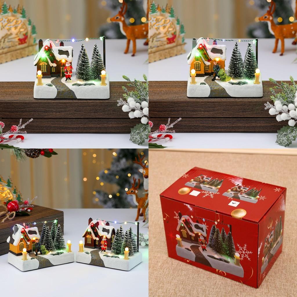 Рождественская музыкальная шкатулка из смолы, снежная сцена с подсветкой для праздничного декора и подарка