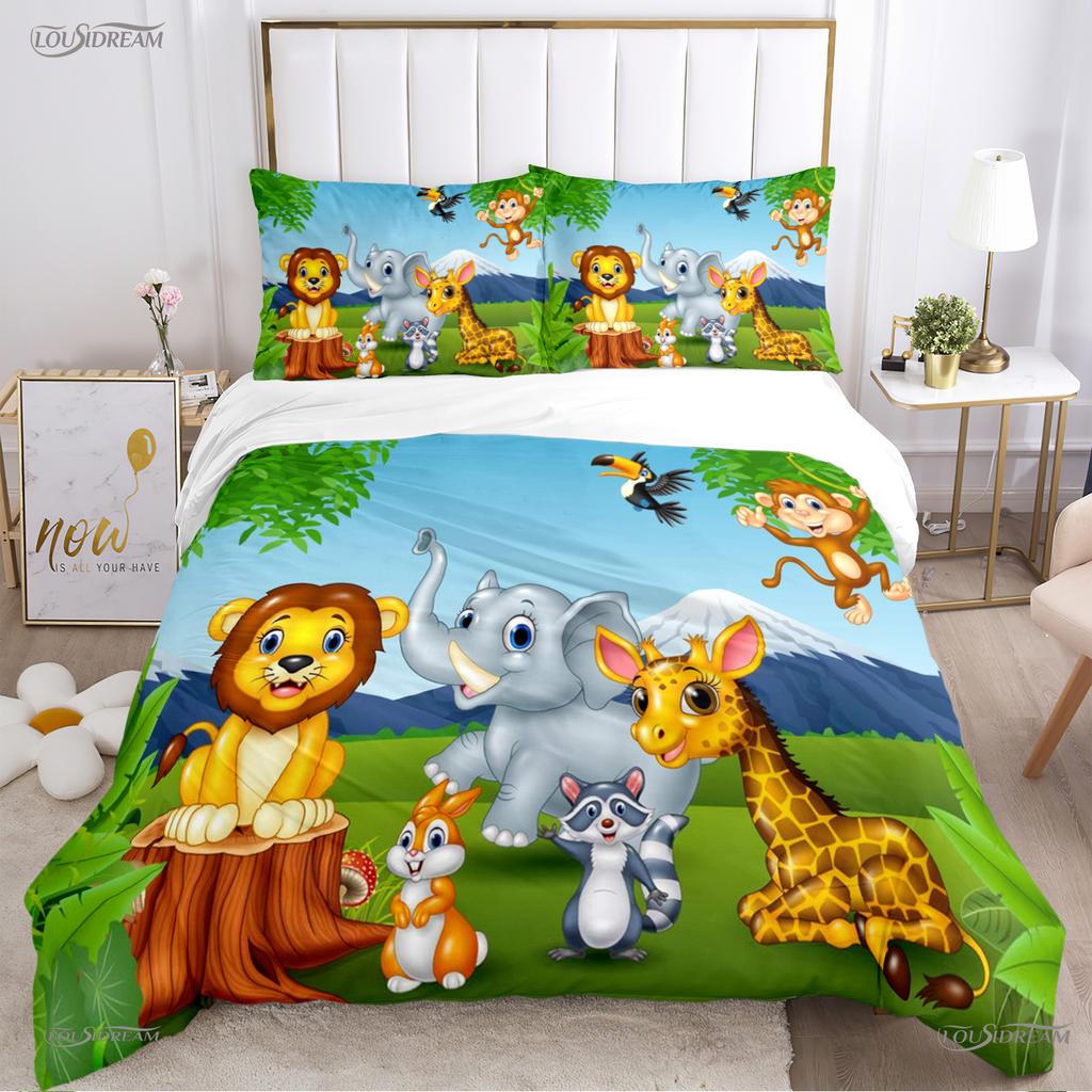 Jungle Animal Cute Casal All Season Duvet Cover Comforter Bedding Sets Soft Quilt Cover and Pillowcases Single/Double/Queen/King