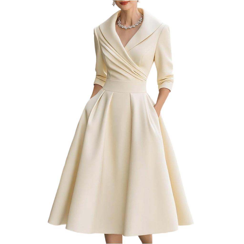 Women's Casual Fashion V-neck Long Sleeved Retro Christmas Print Retro Dress