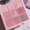 Kappel Sakura Nine-Color Eyeshadow Palette with Shimmering Glitter Highlighters, Contouring Shades, and Pink Korean Style.