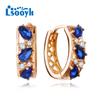 LSOOYH Clip Earrings Rose Gold Color Fashion Earring For Women Geometry Blue Cubic Zirconia Stud Earrings Jewelry