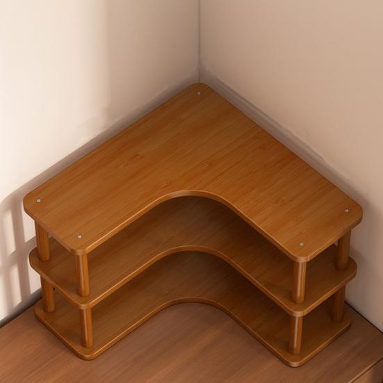Wooden Desktop Storage Rack Multi-Functional Tea Table Organizer Corner Design 2/3 Layer Desk Storage Stand