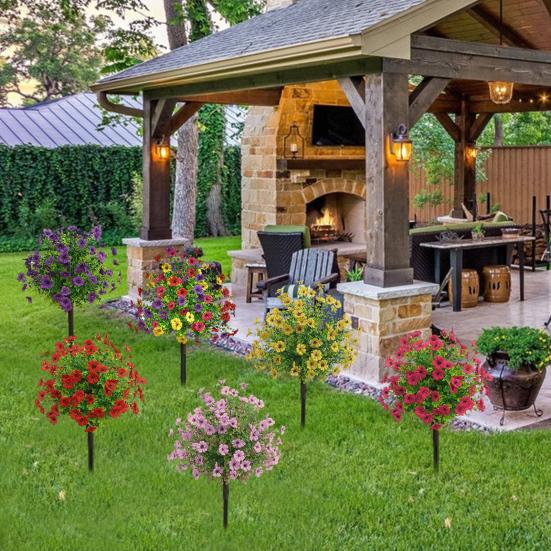 Искусственное топиарное дерево, искусственный кустарник с цветами, устойчивые к ультрафиолетовому излучению, искусственные растения с колышком для наружного, внутреннего сада, крыльца, декора