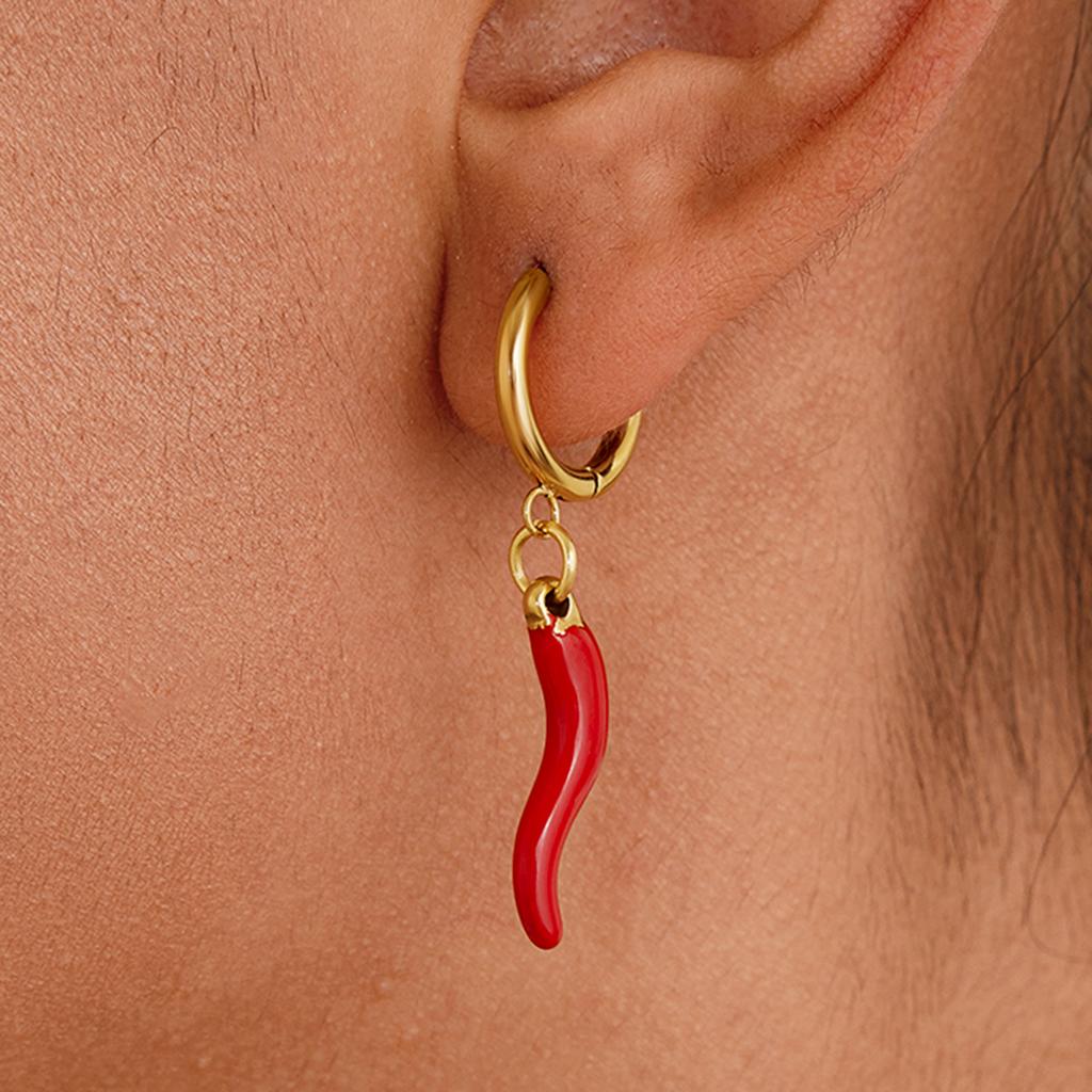 Youthway Stainless Steel  Gold Color Plated Oil-Dripping Chili Pepper Dangle Earrings For Everyday Commuter Dangle Earrings