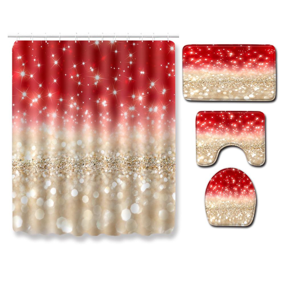 Christmas Shower Curtain Floor Mat Combination Four-Piece Set Bathroom Toilet Carpet Shower Room Mat Foot Mat