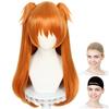 CaseEden Cosplay Wig, Straight, Long, with Bun, Orange Gold, Orange, Set of 2 Wig Nets