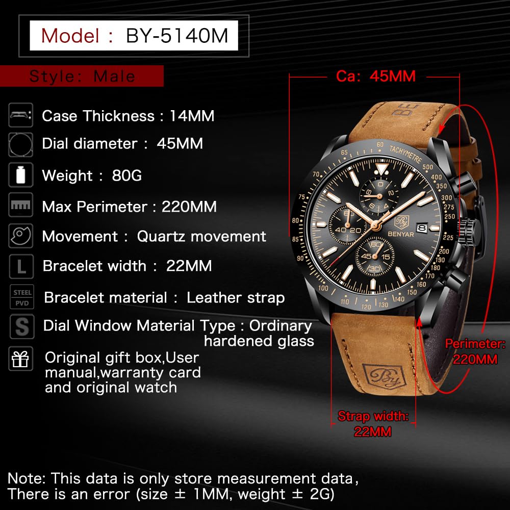 Часы BENYAR AKNIGHT, стильные часы, светящийся хронограф, фиксированный безель, аналоговый календарь, наручные часы, водонепроницаемые, японские кварцевые часы со стальным ремешком