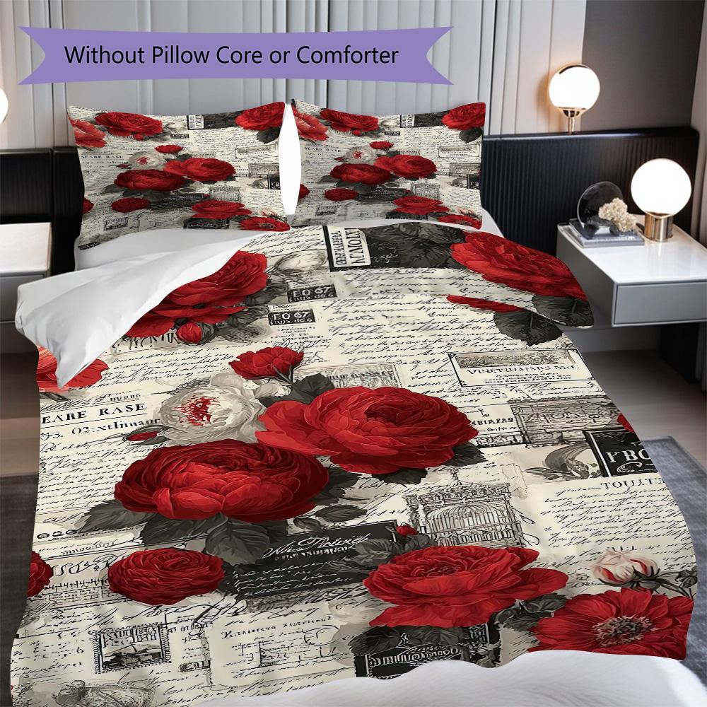 1PC Rose pattern Bedding Quilt Set Quilt Cover Pillowcase Home Decoration Birthday Gift (1 * duvet cover + 2 * pillowcase, without core)