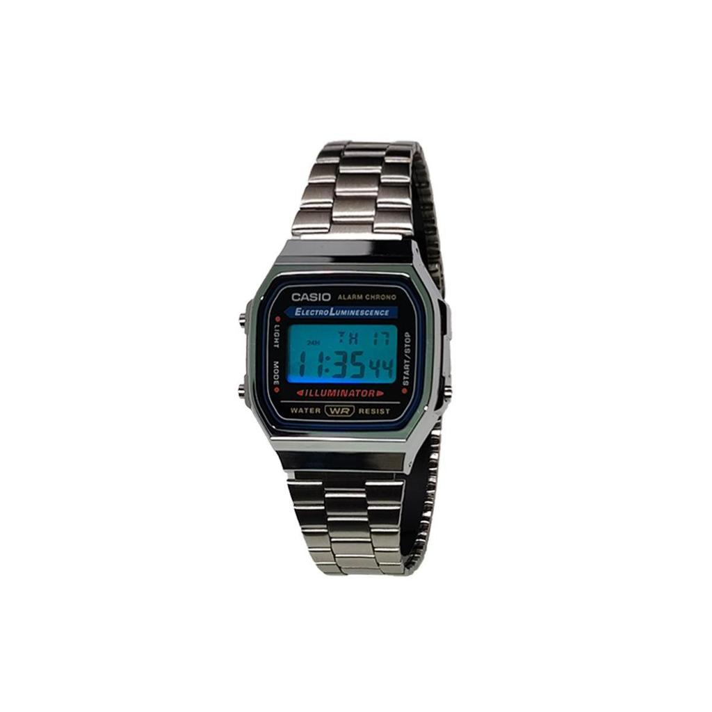 Casio Часы с кварцевым механизмом, стальным ремешком, унисекс, черный циферблат, A168WA-1W(Watch5--)