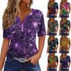 Жен. Футболка Футболка С принтом Пуговицы С короткими рукавами Повседневные Выходные Мода Классический V-образный вырез Обычный Верх