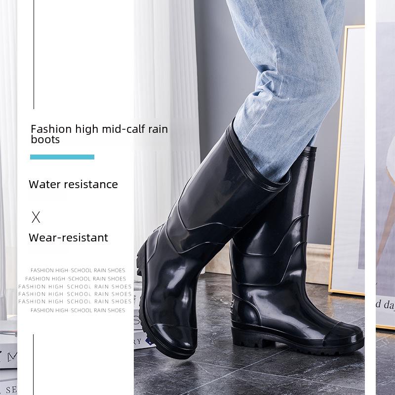 Men's Waterproof Non-Slip Rain Boots - High-Top Rubber Shoes with Velvet Lining, Acid and Alkali Resistant.