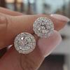 Classic Round White Zircon Stud Earrings Silver Color Bride Wedding Engagement Jewelry Gifts