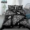Gothic Skull Bedding Set Decorative Death Moth And Flowers Print Duvet Cover Personalized Skeleton Bones Butterfly Pillowcases
