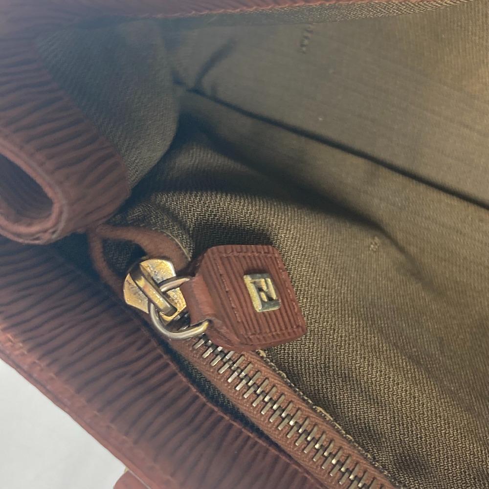 FENDI vintage FF logo Tote Bag Shoulder Bag Hand Bag Leather Brown