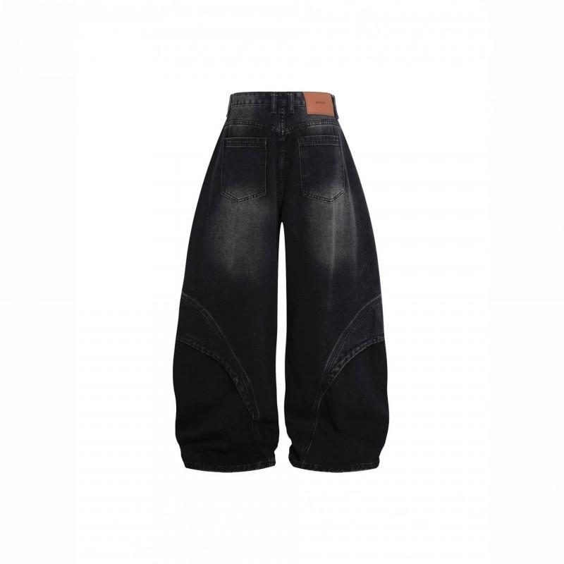 American Style High Street Deconstructed Wide Leg Jeans Teen Boys Washed Denim Pants With Cat Whisker Sizes M-XXL