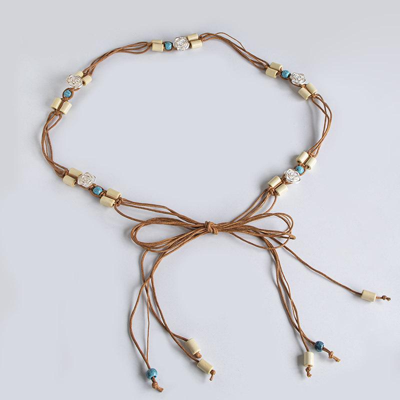 New Boho Style Waist Rope Hand-woven Wood Bead Waist Rope Vacation Casual Natural Skirt Belt Women's Waist Rope