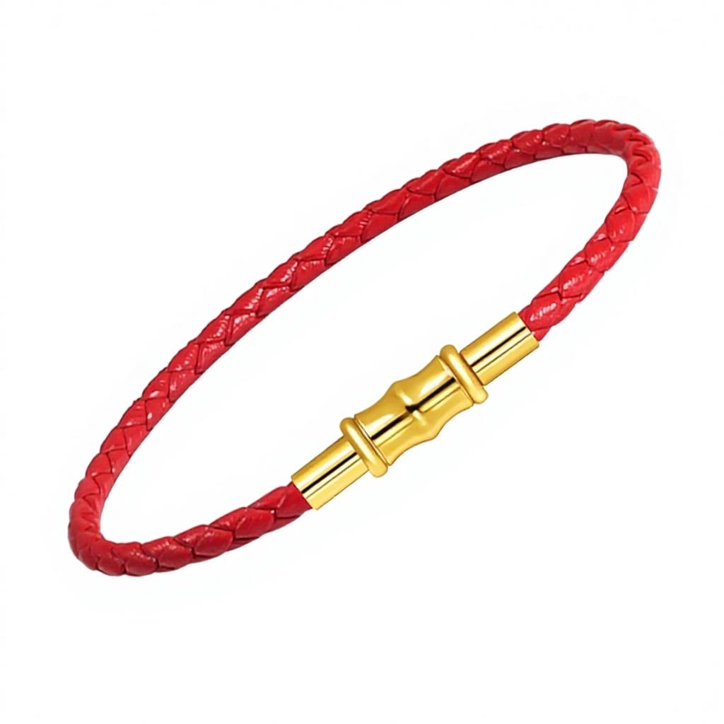 XD MB235 Gold Beaded Red String Zodiac Year Lucky Beads Leather Rope Braided Wristband Headscarves Stainless steel red bracelet