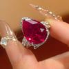 Jewelry Copper Ring Women'S Water Drop Shaped Ruby Sapphire Light Luxury Premium Sense