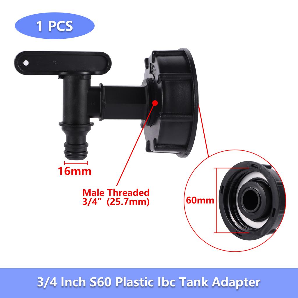 S60 1"3/4"1/2" Адаптер для IBC-контейнера 1/2"3/4" Сливной кран Адаптер крана для IBC-контейнера Резьбовой соединитель Запасные части клапана
