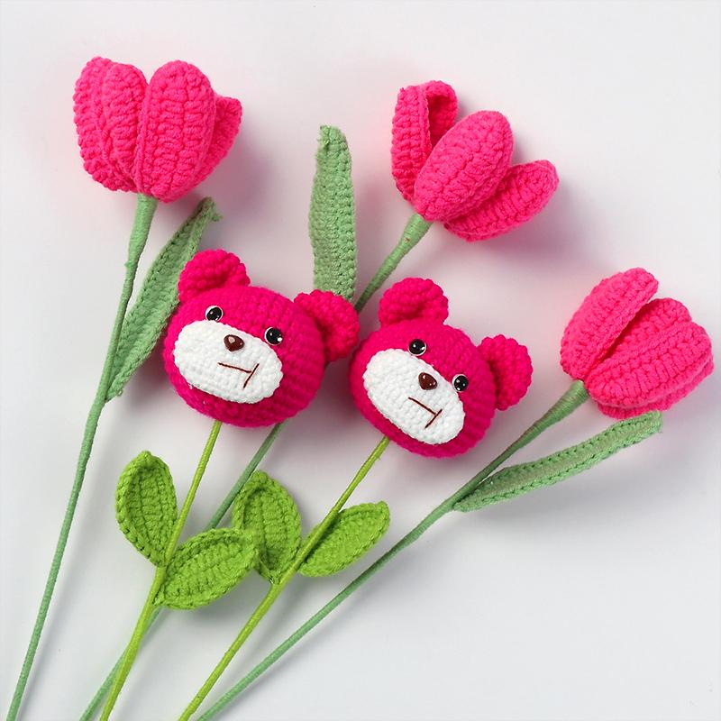1/2 шт. вязаный крючком цветок тюльпана подарок для друзей вязание букета ручная работа готовый милый розовый медведь креативная ручная вязка