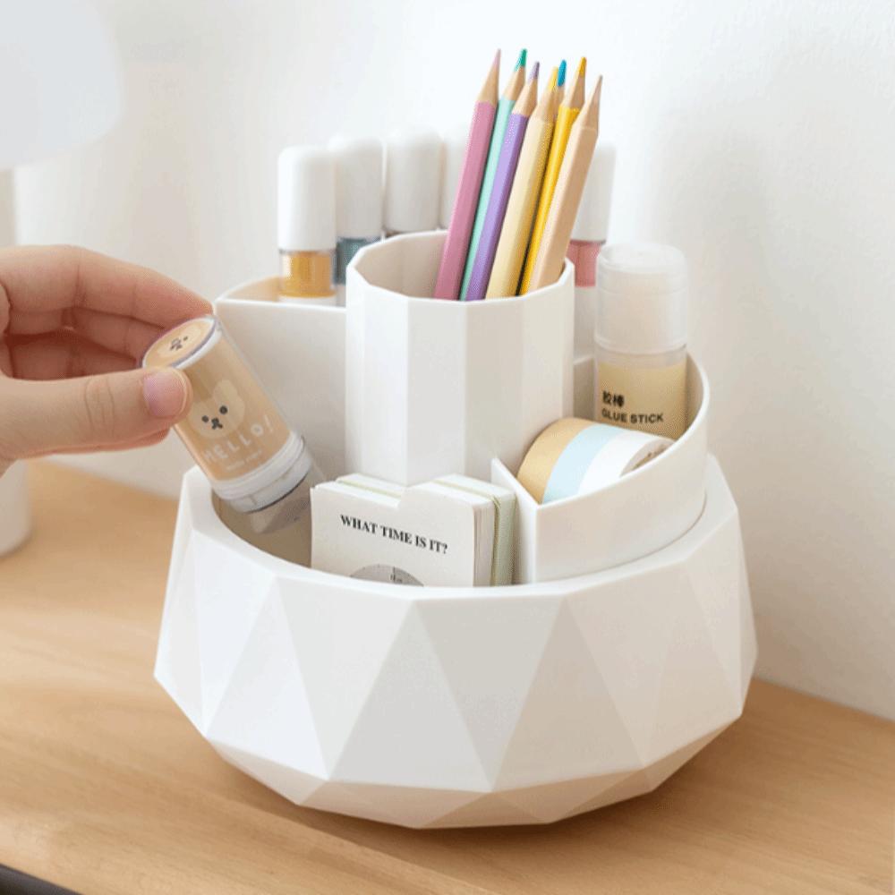 Pen Stand 360° Rotating Pen Holder 4-Grid Makeup Brush Organizer Pencil Storage Box Home