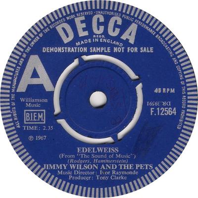 Пластинка 7 дюймов JIMMY WILSON Edelweiss F12564 DECCA 1967 UK Рок Б/у