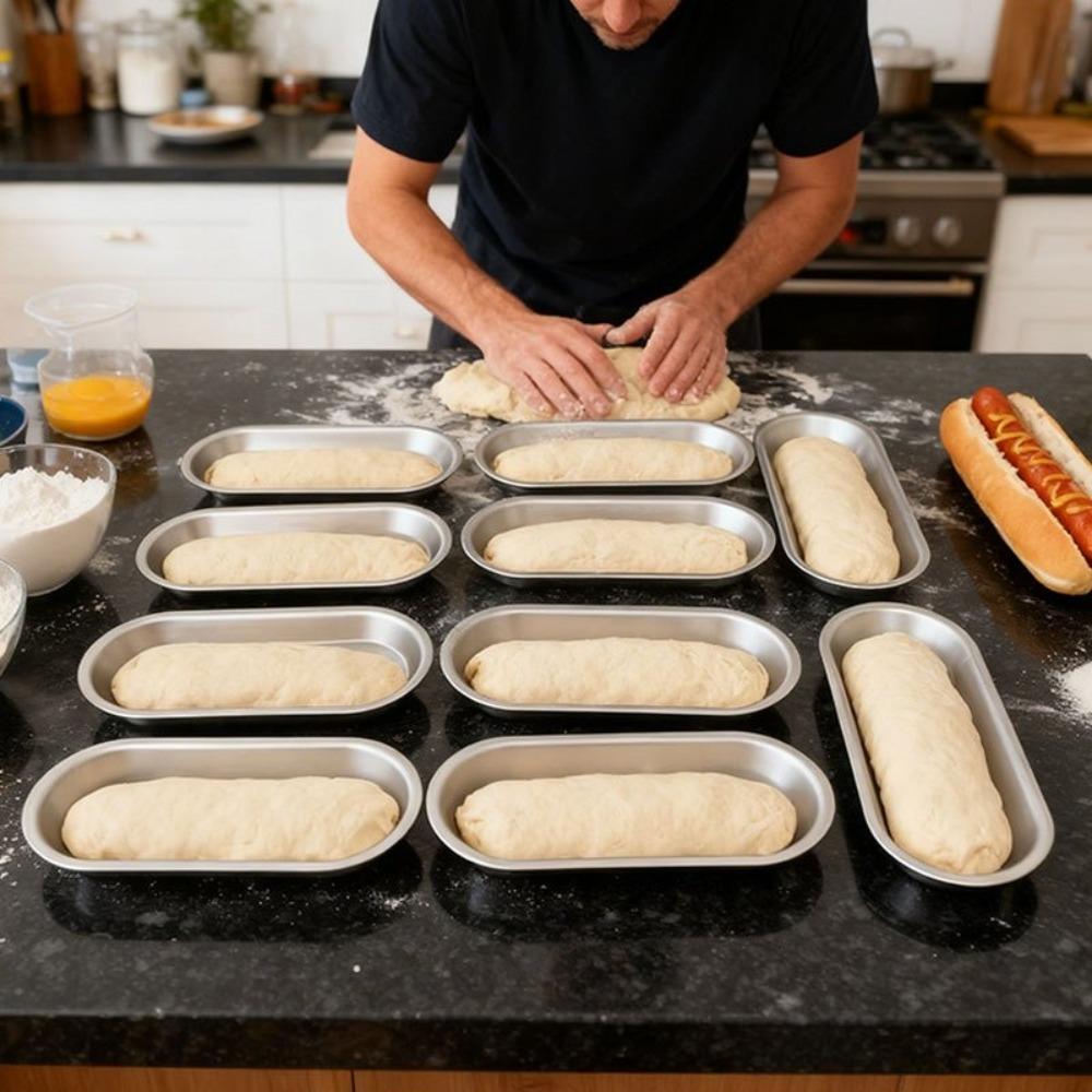 4PCS Aluminium Zinc Zinc Alloy Sausage Bread Baking Pan Oval Strip Bread Pan Hot Dog Bread Mold Oven