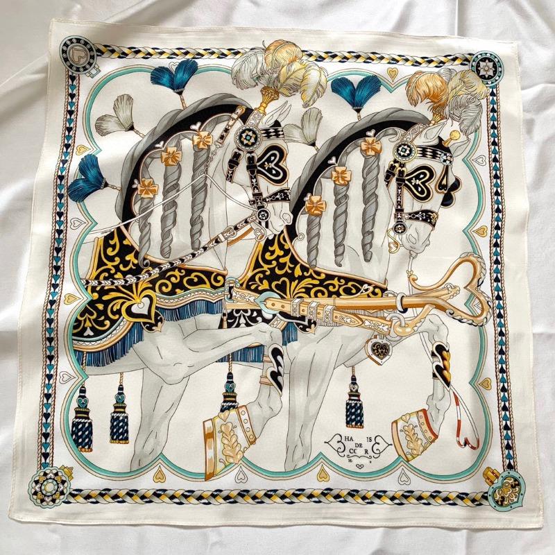 68cm Love Horse Printed Scarf Women's Spring and Summer Thin Imitation Silk Scarf Fresh and Versatile Headscarf Shawl Scarfs