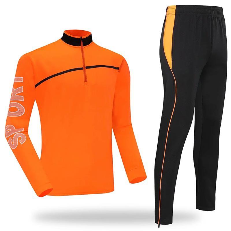 Long Sleeve Soccer Training Kit Set Unisex Kids Adult Winter Lightweight Printed Half-Zip Football Uniform
