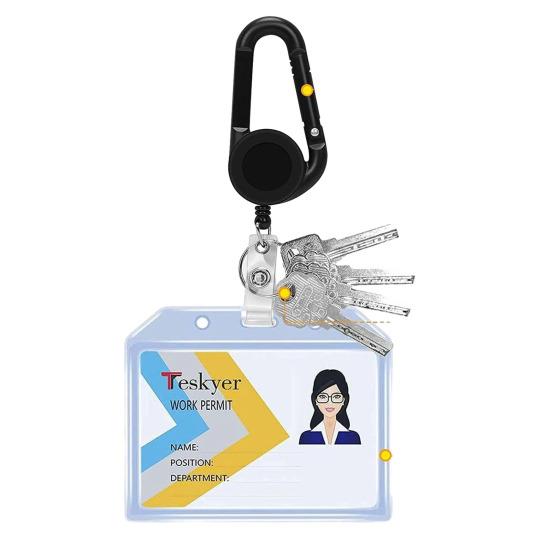 Badge Holder with Carabiner Clip Lightweight Portable Widely Used Heavy-Duty Retractable Badge Clip Key Holder