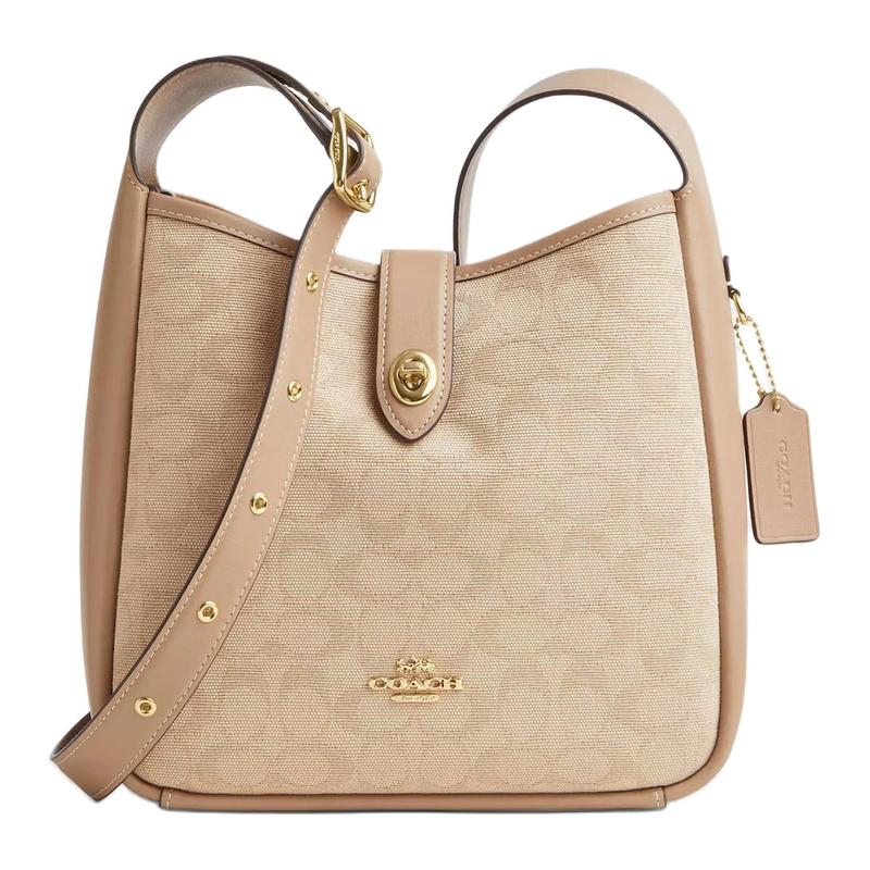 COACH Hadley 25 metal hardware adjustable shoulder strap canvas and leather crossbody shoulder bag medium women's natural color