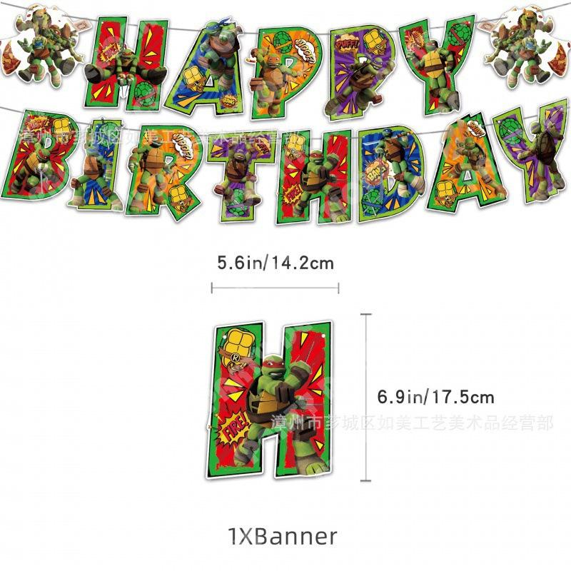 Teenage Mutant Ninja Turtles Birthday Party Supplies Kit: Banner Bunting Cake Toppers Balloons Set, Green Hero 4-Pack, Kids Boys Party Decorations