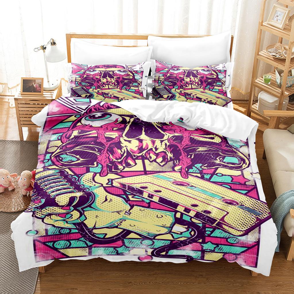 Vintage Pop Goth Reaper Skull Punk Rock Bedding Digital Printing Polyester Cotton Three-Piece Set