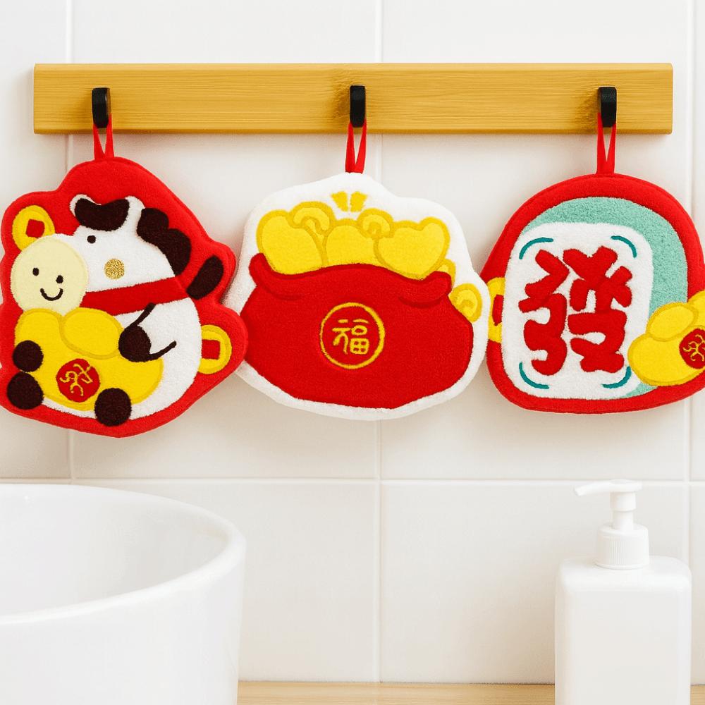 Hanging Cartoon Hand Towel Quick Drying Lucky Hanging Cloth Spring Festival Towel  Bathroom Use