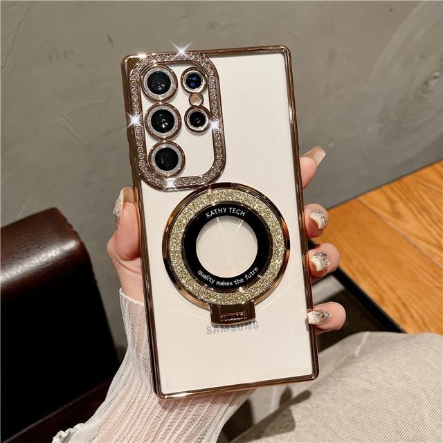Для Samsung Galaxy S25Ultra Роскошный Чехол для Телефона с Гальваническим Покрытием Рамки Бриллиантами, Блестящая Подставка-Держатель, Чехол для Samsung S22 S23 S24Plus