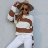 Vintage Fashion Elegant Casual Autumn Clothing Pullover Loose Round Neck Colorblocking Sweater