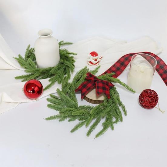 6 Pcs Mini Christmas Wreaths Artificial Norfolk Pine Wreath Small Cabinet Wreath with Bow for Kitchen Window Front Door Holiday Decor