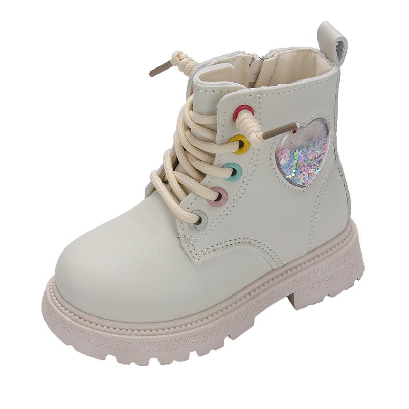 Autumn and Winter New Girls' Short Boots British Style Leather Boots Fleece-lined Girls' Cotton Boots